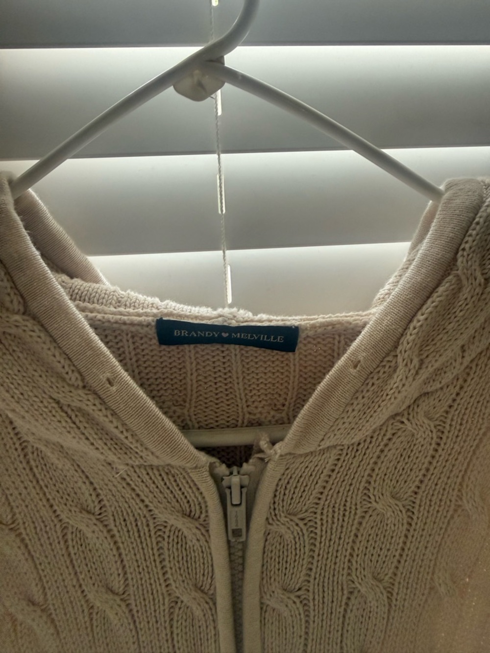 Brandy Melville Cream Cable-Knit Zip Hoodie - Picture 5 of 5